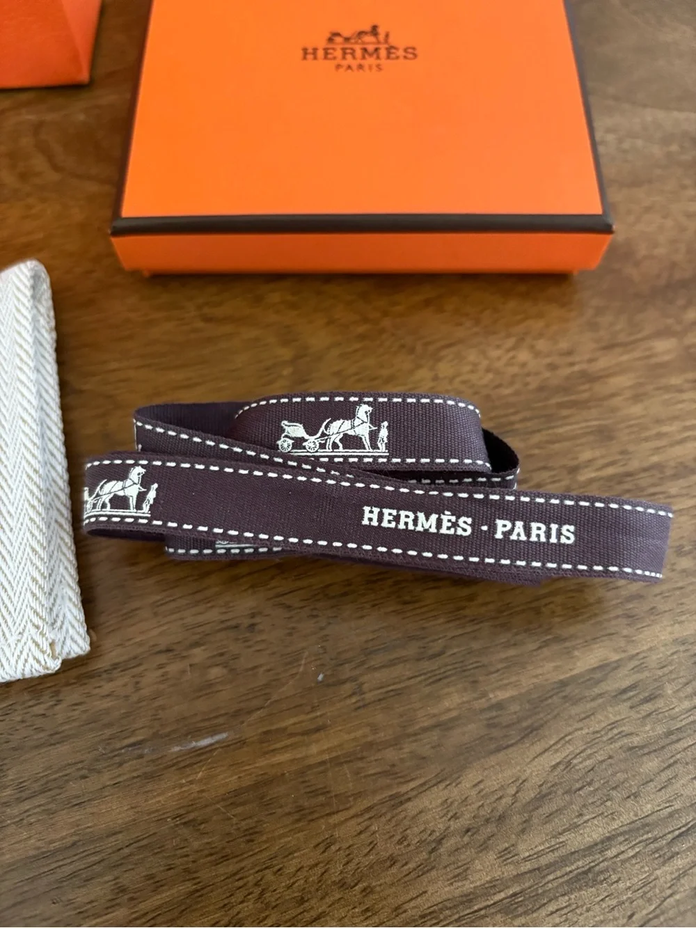 Hermes Bright Orange Empty Gift Bag and Box Set with Brown Ribbon NWOT